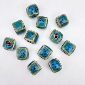 As Low As $2 Speckled Blue Turquoise Porcelain Cubes 9mm x 9mm (12)
